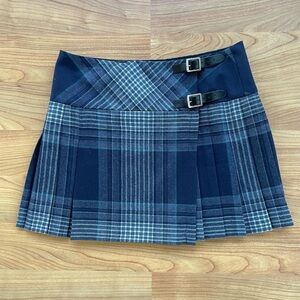 Y2K Klit Tartan mini skirt Sz 12 Plaid Navy Blue Pleated wool preppy punk